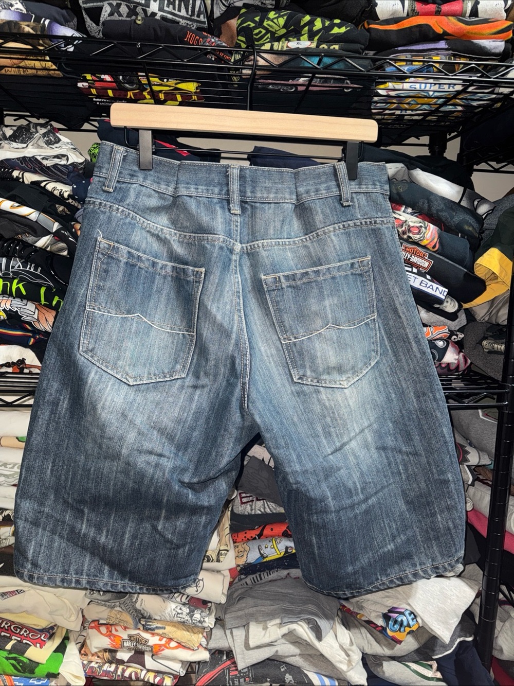 Y2K Avirex Baggy Hip Hop Grunge Denim Shorts Size 34x13